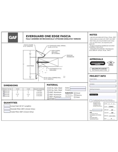 EverGuard One Edge Fascia Order Specs