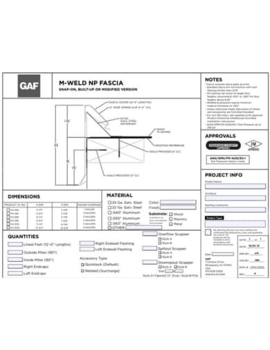 M-Weld™ NP Fascia Order Specs
