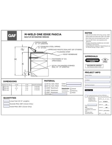 M‑Weld™ One Edge Fascia Order Specs