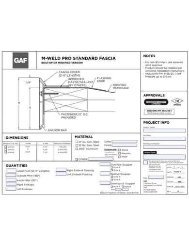 M-Weld Pro Standard Fascia Order Specs