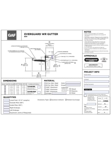 EverGuard® WR Box Gutter Order Specs