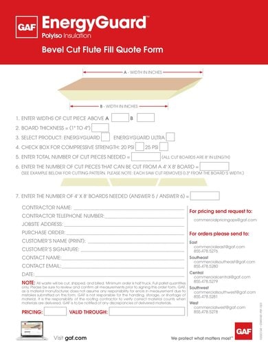 EnergyGuard Bevel Cut Flute Fill Request Form - COMGT481