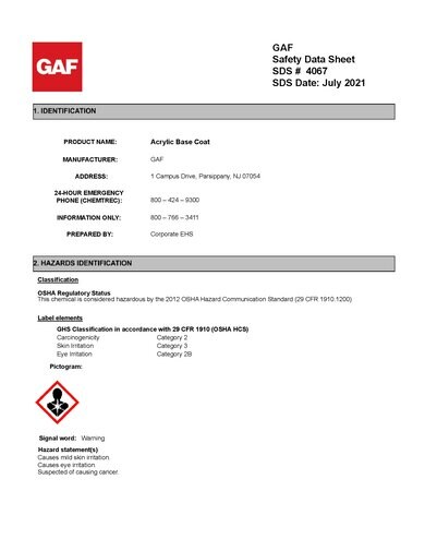GAF Acrylic Base Coat SDS - 4067