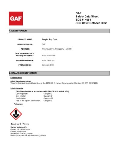 GAF Acrylic Top Coat SDS - 4064