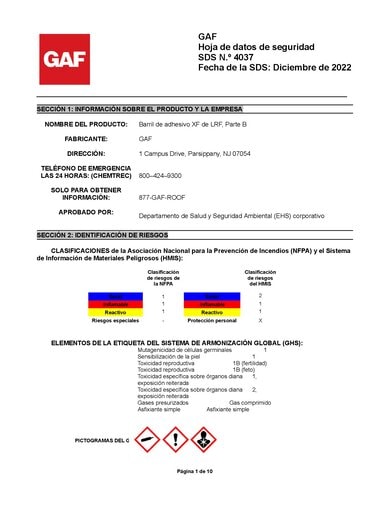Barril de adhesivo XF de LRF, Parte B SDS - 4037