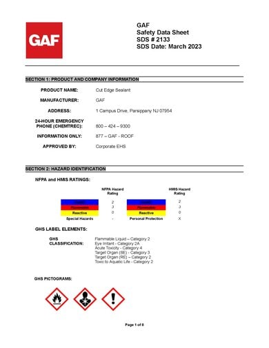 EverGuard™ TPO Cut Edge Sealant SDS - 2133