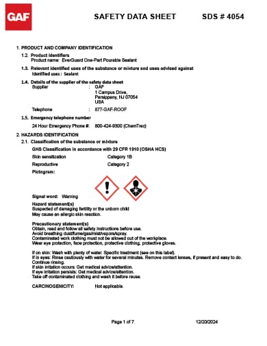 EverGuard®  One-Part Pourable Sealant SDS - 4054