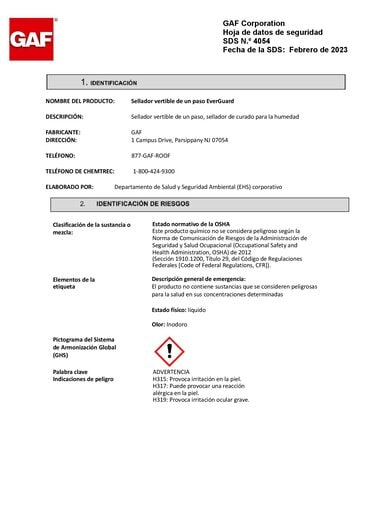 EverGuard One-Part Pourable Sealant SDS SPANISH - 4054