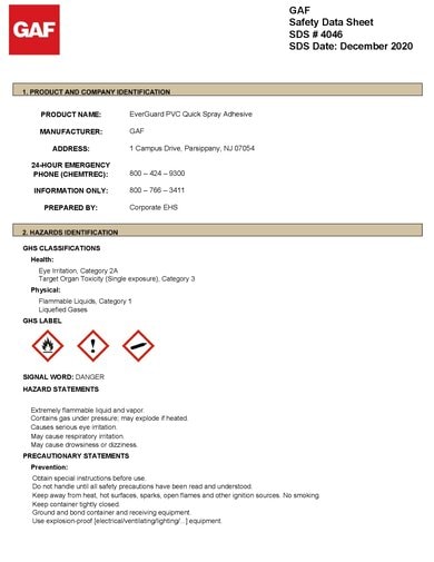 EverGuard PVC Quick‑Spray Adhesive SDS - 4046