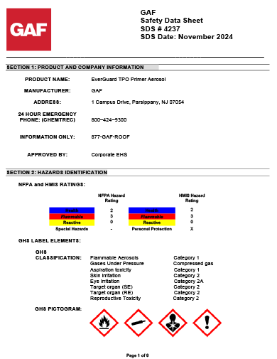 Everguard TPO Primer Aerosol SDS - 4237