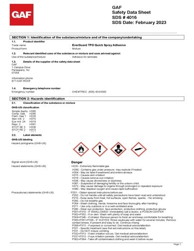EverGuard TPO Quick-Spray Adhesive SDS - 4016
