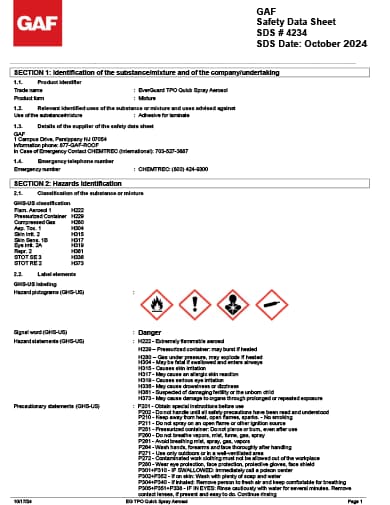 EverGuard TPO Quick-Spray Aerosol SDS - 4234