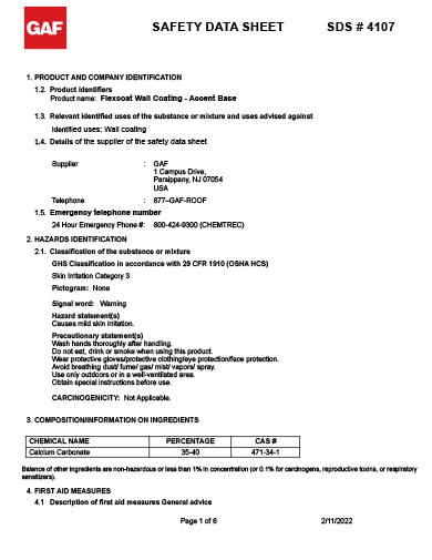 FlexCoat Wall Coating SDS - 4107