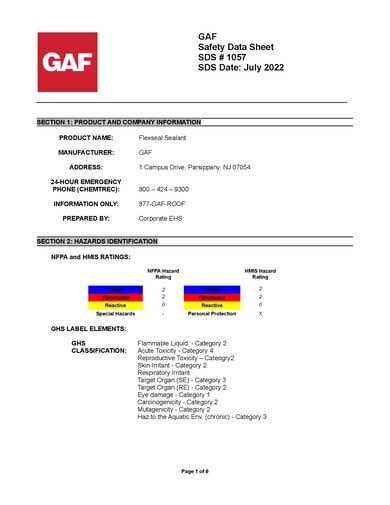 GAF FlexSeal™ Sealant SDS - 1057