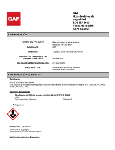 GAF Diathon HT Roof Coating SDS SPANISH - 3000