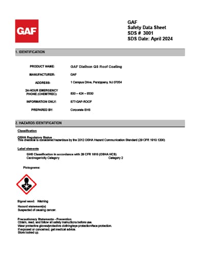 GAF Diathon QS Roof Coating SDS - 3001
