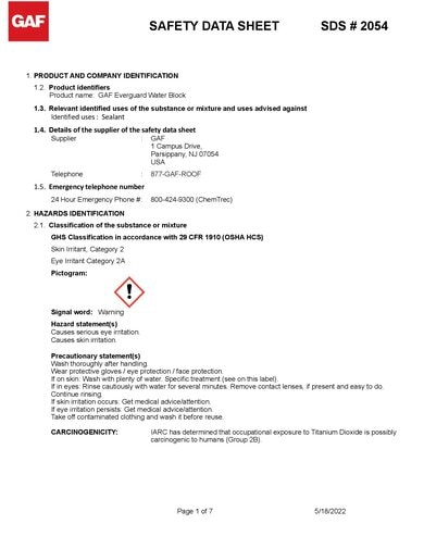 EverGuard Water‑Block Mastic SDS - 2054