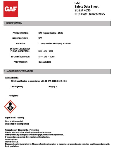GAF Kymax Coating White SDS - 4035
