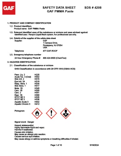 GAF PMMA Paste SDS - 4208