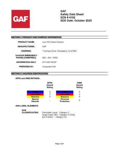 Low VOC Seam Cleaner SDS - 4192