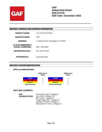EverGuard TPO Low VOC Primer SDS - 2123