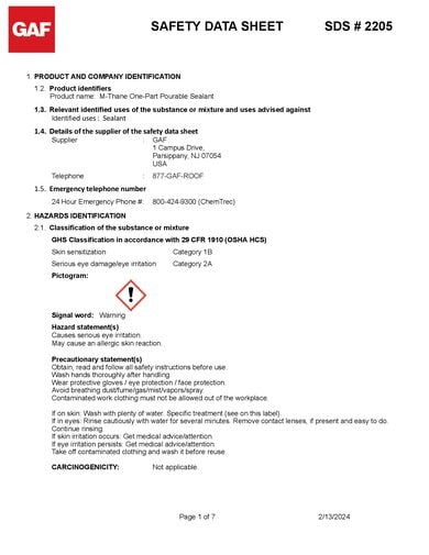 M-Thane™ One-Part Pourable Sealant SDS - 2205