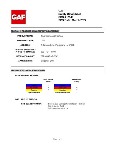 MajorSeal™ Liquid Flashing SDS - 2149