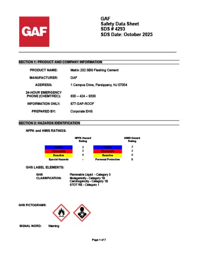 MATRIX™ 202 SBS Flashing Cement SDS - 4293