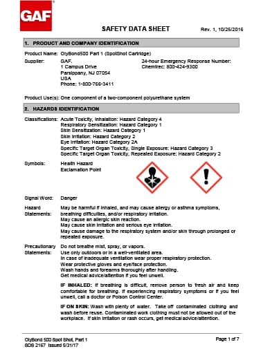 OlyBond500™ SpotShot Part 1 SDS - 2167