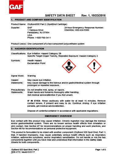 OlyBond500™ SpotShot Part 2 SDS - 2172