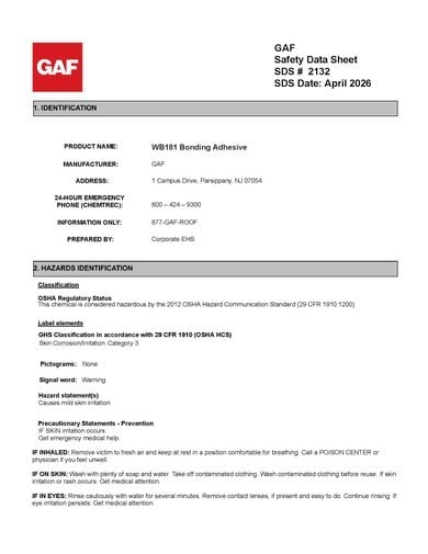 EverGuard WB181 Bonding Adhesive SDS - 2132