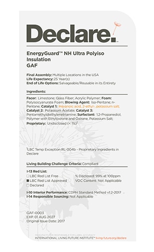 EnergyGuard NH Ultra Polyiso Insulation Declare Label