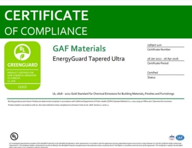 EnergyGuard Tapered Ultra Polyiso Insulation GreenGuard Gold Certificate