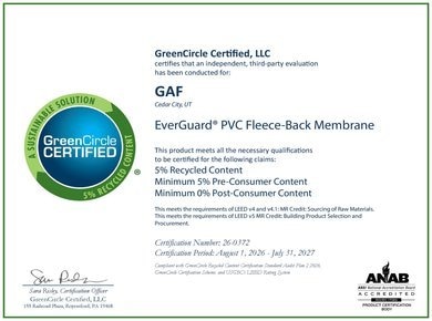 EverGuard PVC Fleece-back GreenCircle Recycled Content Certifications