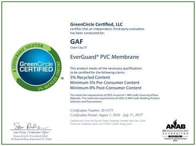 EverGuard PVC GreenCircle Recycled Content Certifications