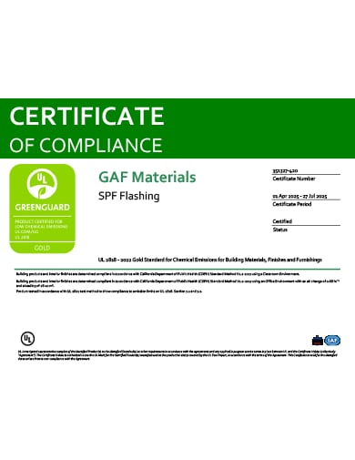 GREENGUARD Gold - GAF SPF Flashing Foam