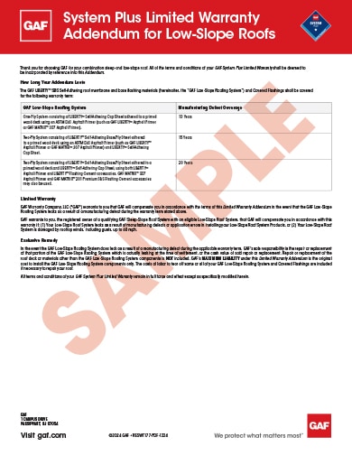System Plus Limited Warranty Addendum for Low-Slope Roofs - RESWT177