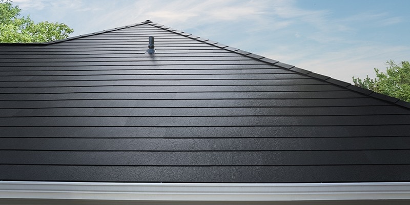 Aerial view of roof with TimberSteel metal roofing system by GAF