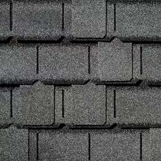 An overhead view of dark grey GAF Designer shingles