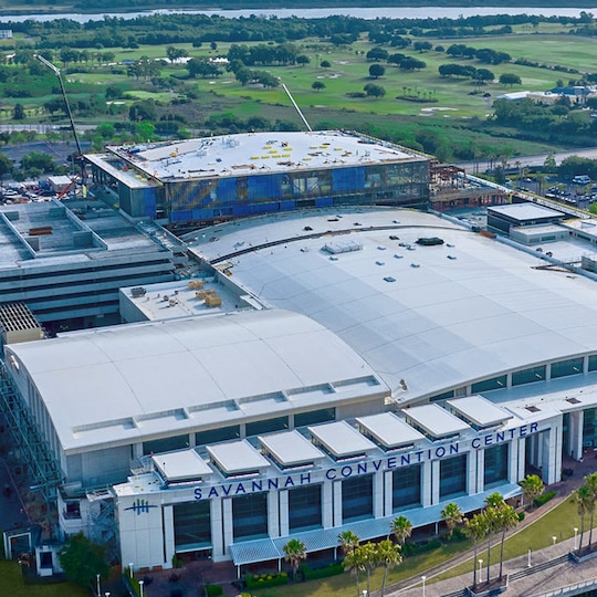Aerial view of the Savannah Convention Center expansion project.