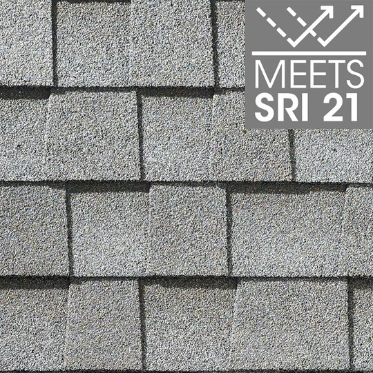 Timberline HDZ roof shingle swatch in Fox Hollow Gray color, meets SRI 21