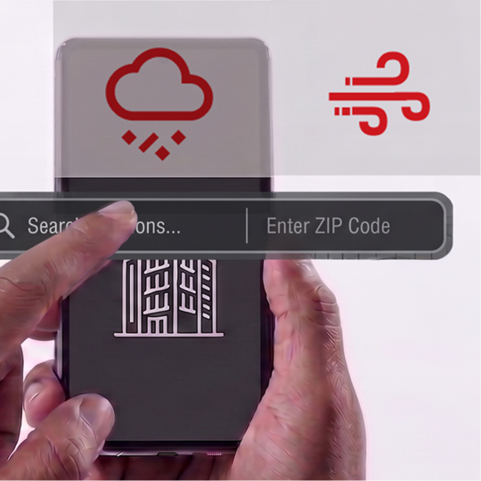 A user entering a ZIP code on a smartphone to determine local climate zones and weather conditions for a roof.