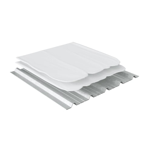 Roofing material layers in GAF Premium Acrylic Hydrostop coating systems over metal substrates