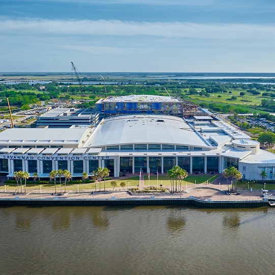 Aerial view of Savannah Convention Center roof that was done by GAF