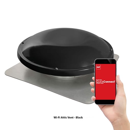 Master Flow™ Wi‑Fi Attic Vent - Roof Mount showing cell phone data