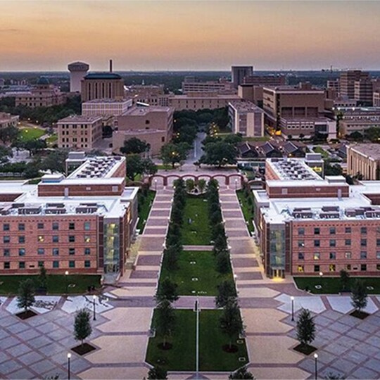 An aerial shot of the student housing building on the Texas A&M campus