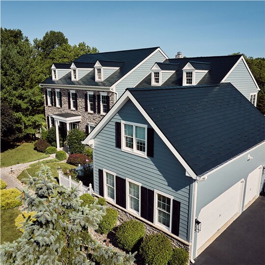 A house with a metal roof.