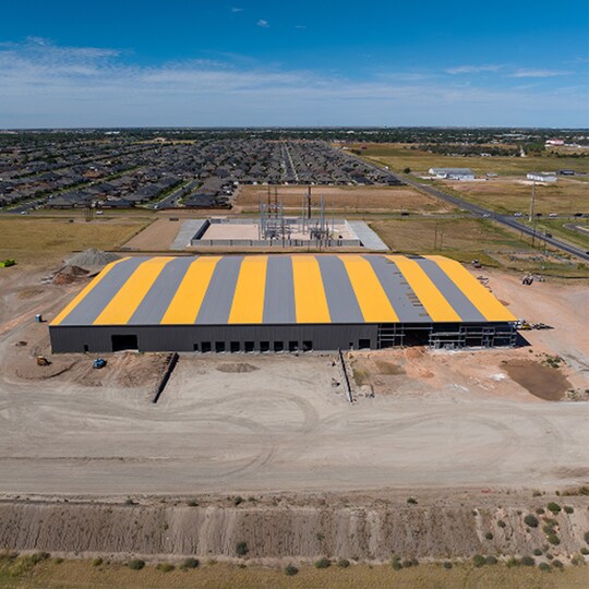  An aerial photo of the Austin Hose commercial roof project.