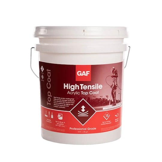 Bucket of GAF High‑Tensile Acrylic Top Coat.