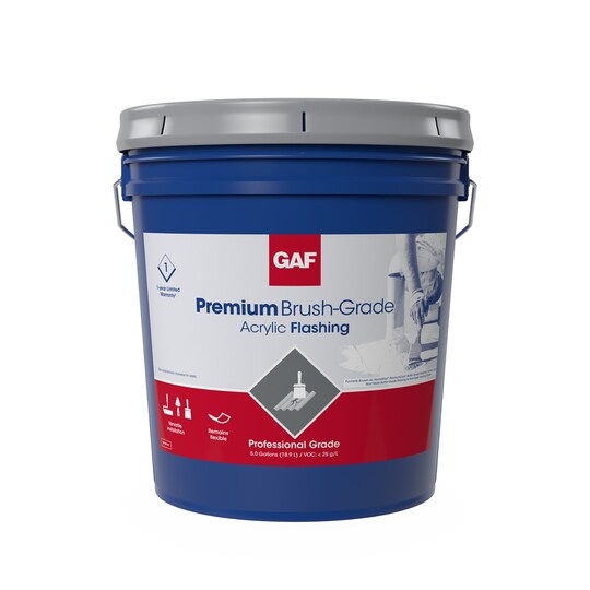 A container of GAF Preimium Brush-Grade Acrylic Flashing
